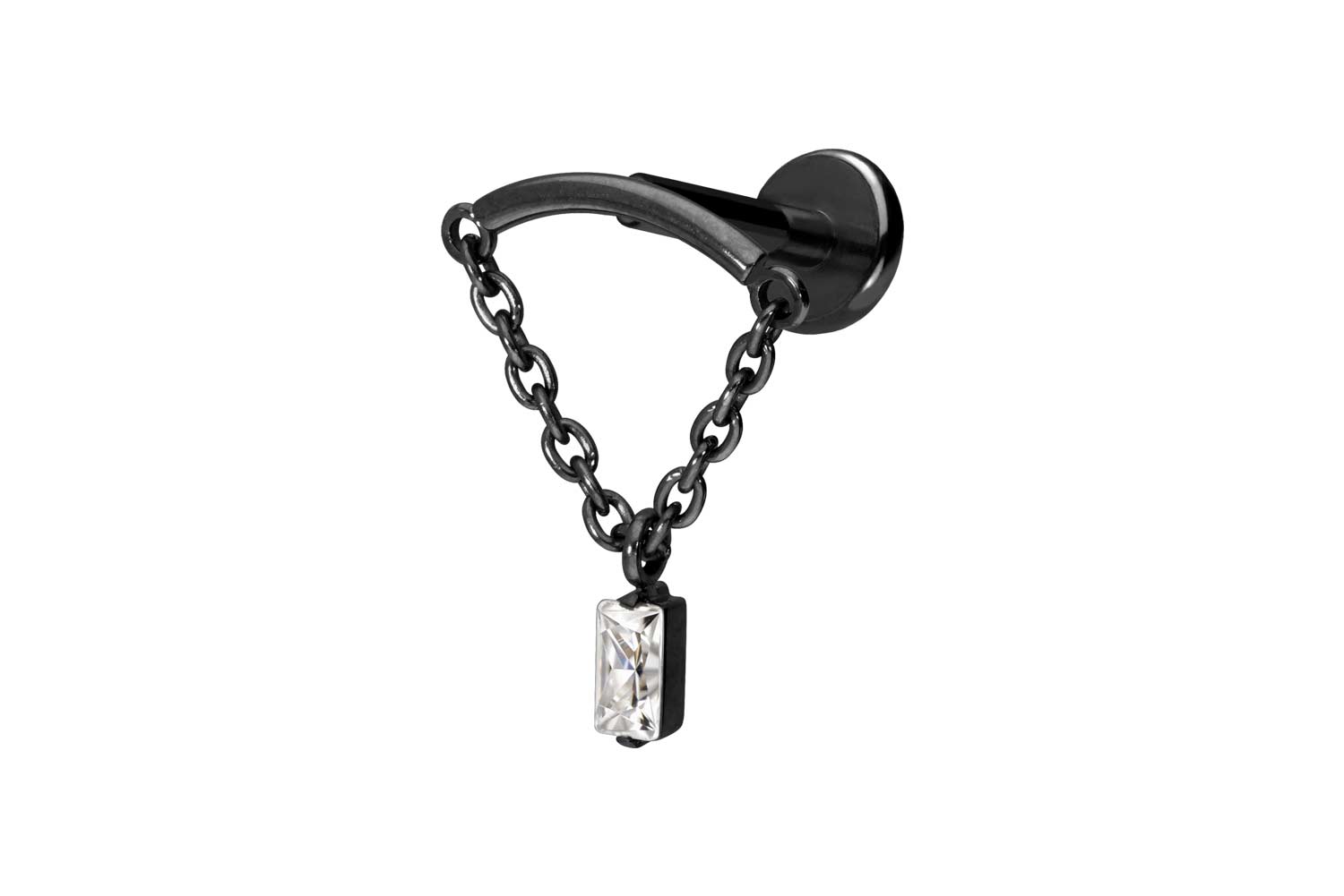 Titan Labret Piercing mit Push Fit BOGEN + KETTE + KRISTALLRECHTECK